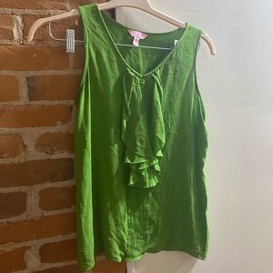 Lilly Pulitzer vintage green ruffle top 100% silk womens size 6
